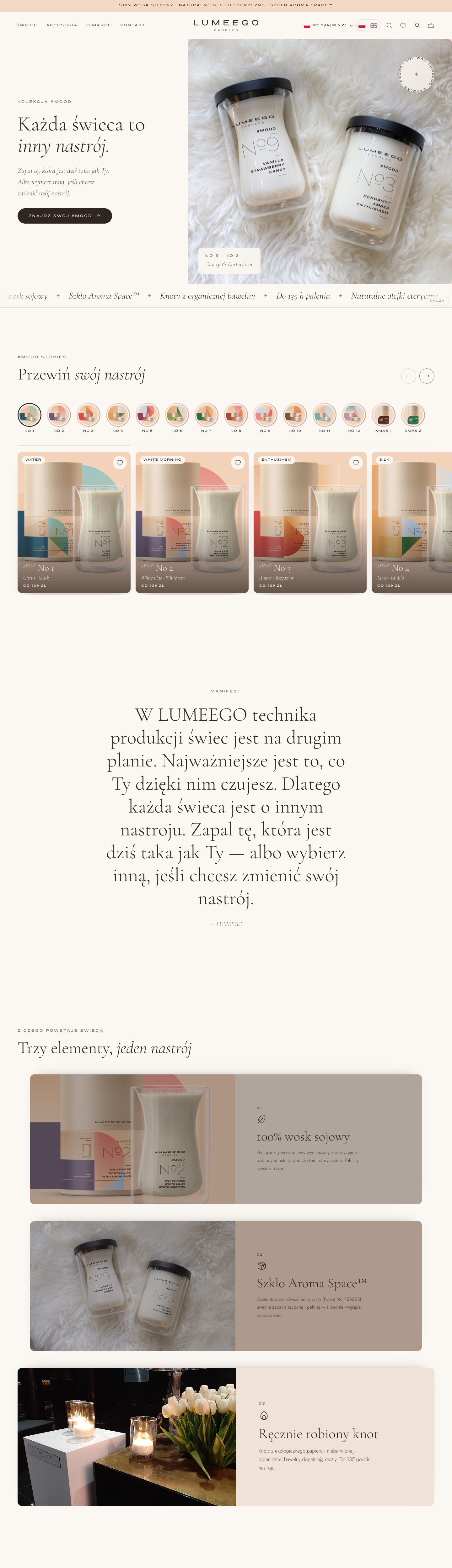 Strona główna sklepu LUMEEGO Candles, cała strona